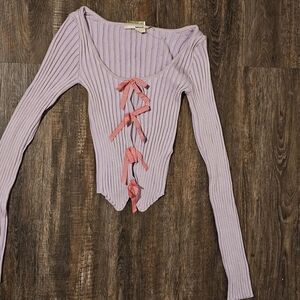 Kimchi Blue Lavender Ribbed Top with Red Bows